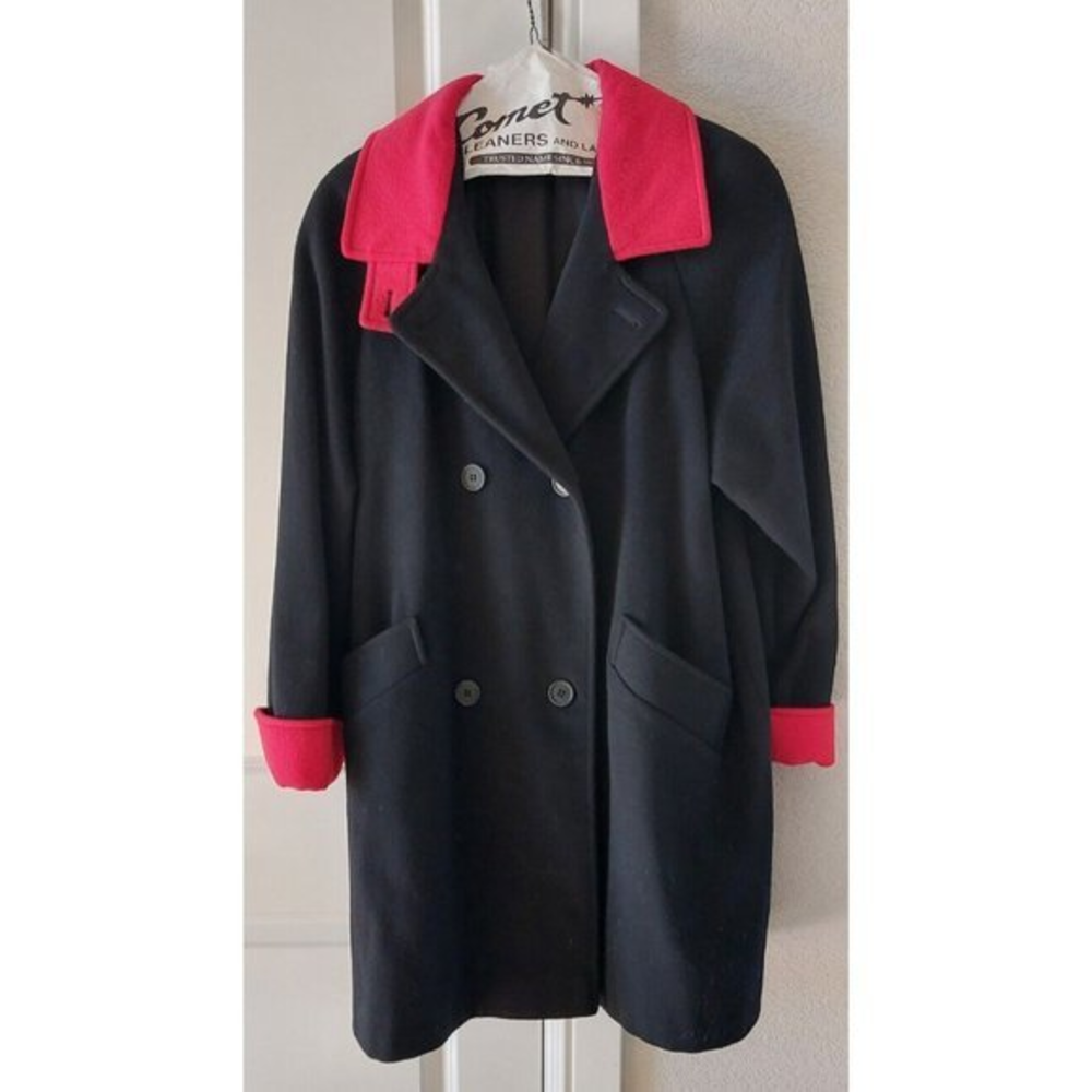 Black/Red Charles Klein Wool Maternity Peacoat , Size Medium Never Worn